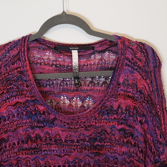 Kensie Open Knit Sweater Pink Purple Blue Size Large - Picture 2 of 13